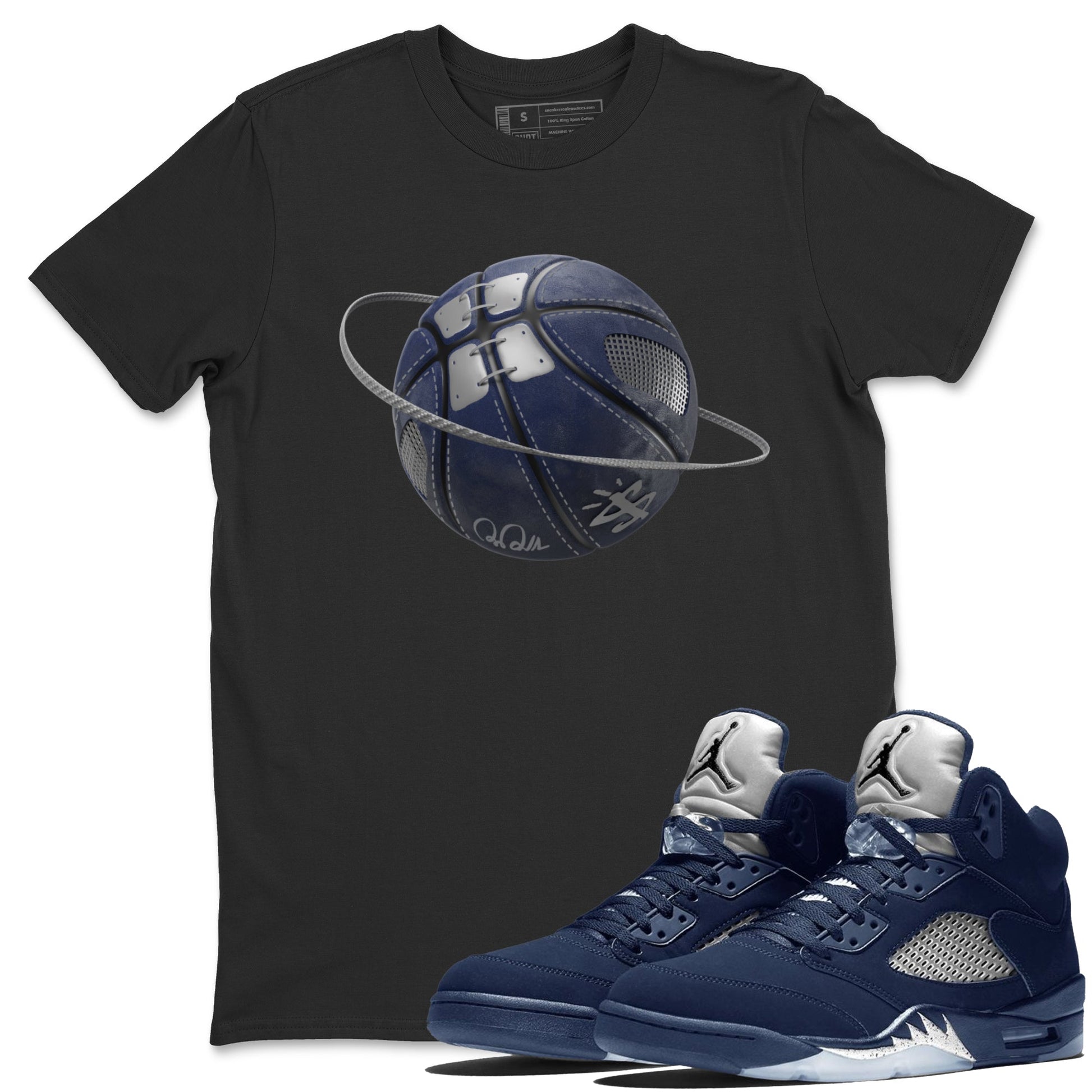Air Jordan 5 Georgetown Sneaker Match Tees Basketball Planet Sneaker Tees AJ5 Georgetown Sneaker Release Tees Unisex Shirts Black 1