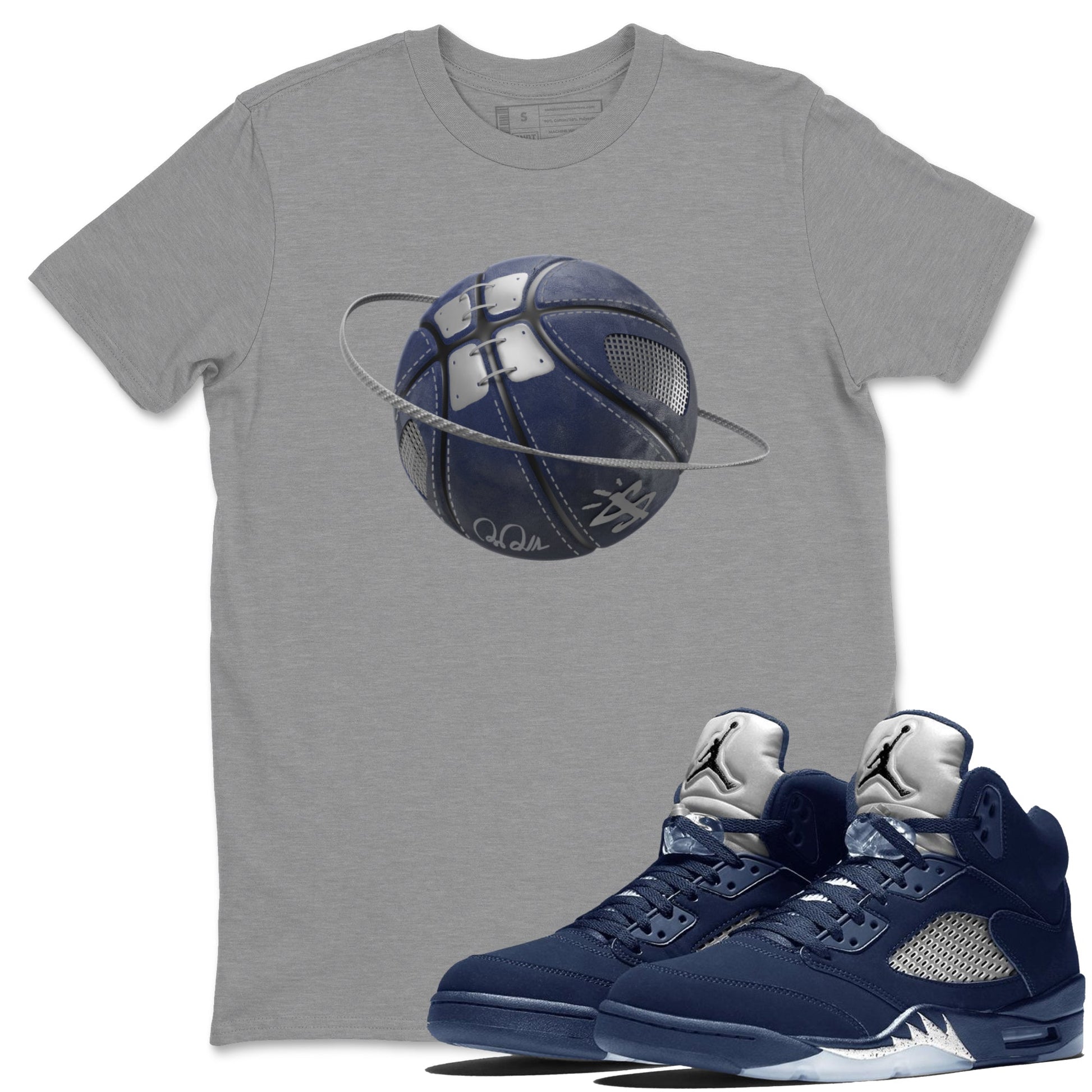 Air Jordan 5 Georgetown Sneaker Match Tees Basketball Planet Sneaker Tees AJ5 Georgetown Sneaker Release Tees Unisex Shirts Heather Grey 1