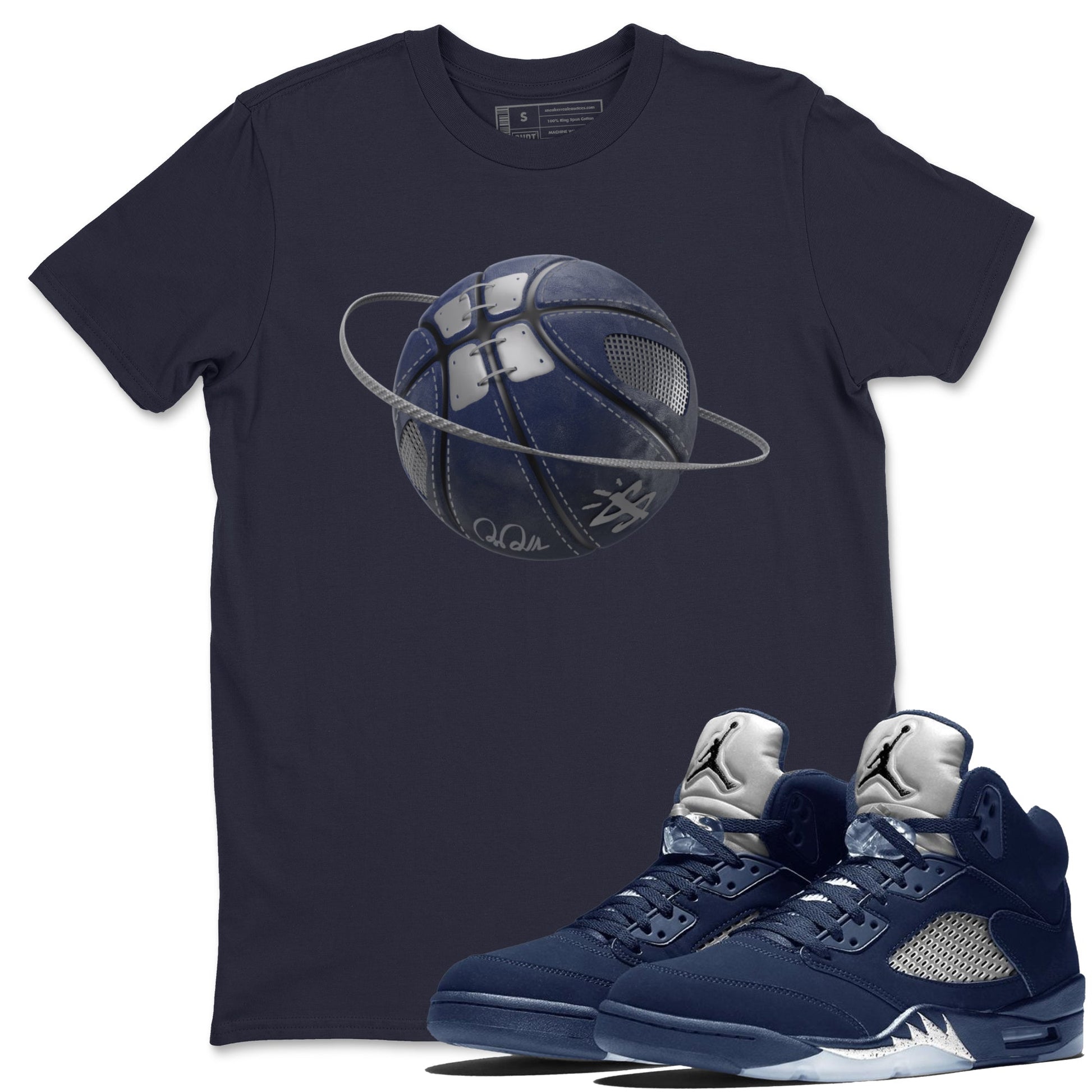 Air Jordan 5 Georgetown Sneaker Match Tees Basketball Planet Sneaker Tees AJ5 Georgetown Sneaker Release Tees Unisex Shirts Navy 1