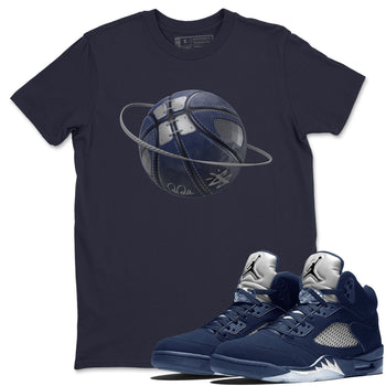 Air Jordan 5 Georgetown Sneaker Match Tees Basketball Planet Sneaker Tees AJ5 Georgetown Sneaker Release Tees Unisex Shirts Navy 1