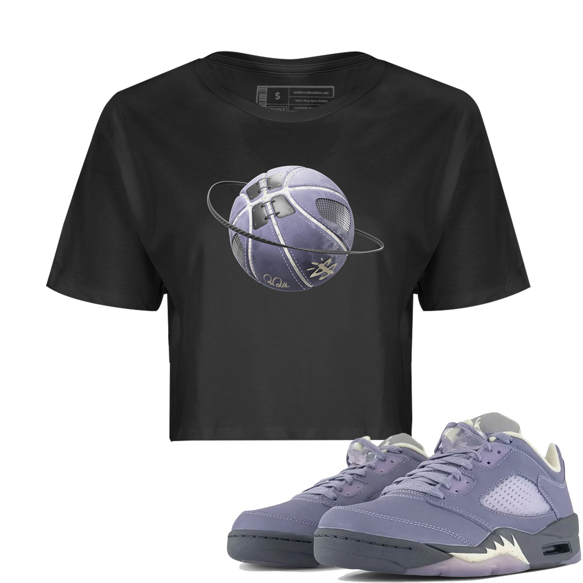 Air Jordan 5 Indigo Haze Sneaker Match Tees Basketball Planet Sneaker Tees AJ5 Indigo Haze Sneaker Release Tees Women's Shirts Black 1