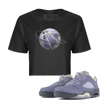 Air Jordan 5 Indigo Haze Sneaker Match Tees Basketball Planet Sneaker Tees AJ5 Indigo Haze Sneaker Release Tees Women's Shirts Black 1