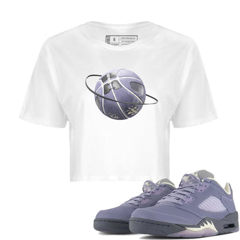 Air Jordan 5 Indigo Haze Sneaker Match Tees Basketball Planet Sneaker Tees AJ5 Indigo Haze Sneaker Release Tees Women's Shirts White 1