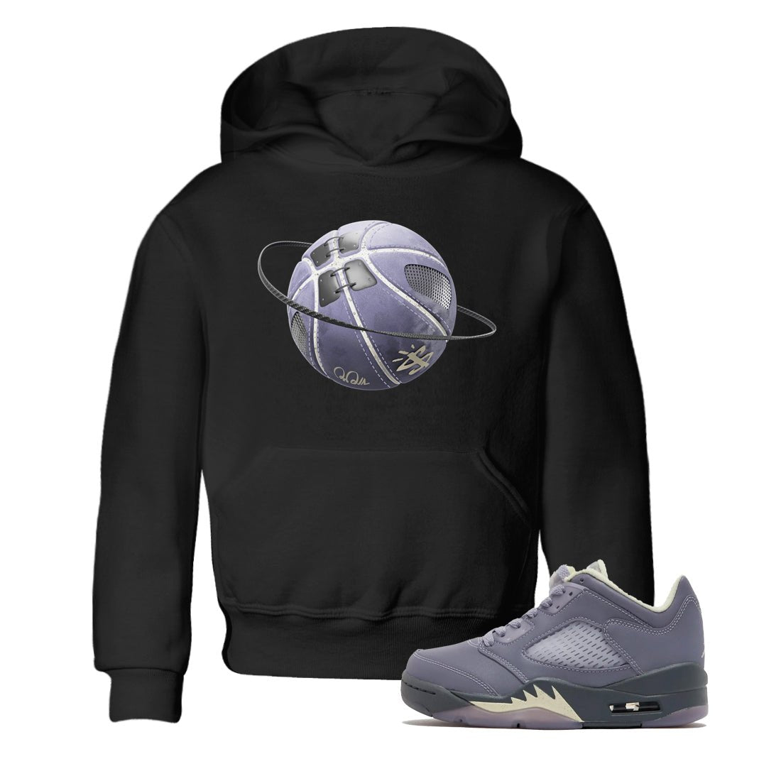 Air Jordan 5 Indigo Haze Sneaker Match Tees Basketball Planet Sneaker Tees AJ5 Indigo Haze Sneaker Release Tees Kids Shirts Black 1