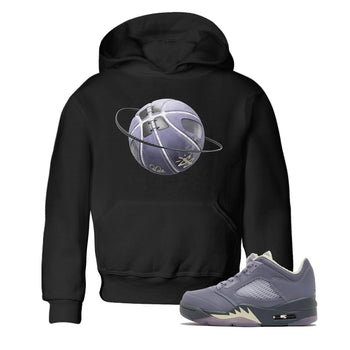 Air Jordan 5 Indigo Haze Sneaker Match Tees Basketball Planet Sneaker Tees AJ5 Indigo Haze Sneaker Release Tees Kids Shirts Black 1