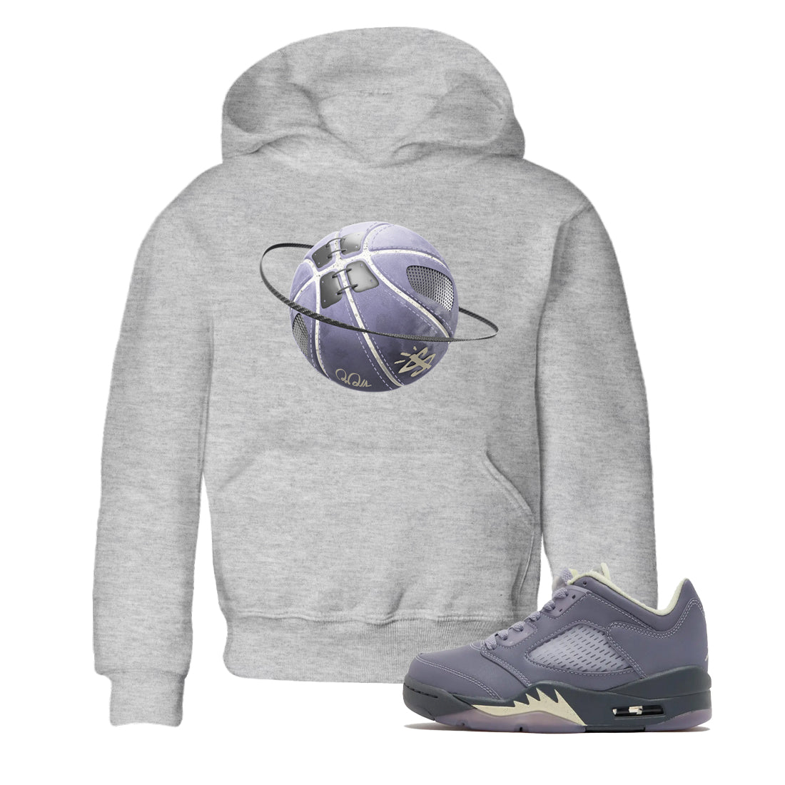 Air Jordan 5 Indigo Haze Sneaker Match Tees Basketball Planet Sneaker Tees AJ5 Indigo Haze Sneaker Release Tees Kids Shirts Heather Grey 1
