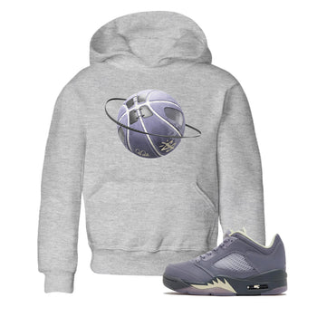 Air Jordan 5 Indigo Haze Sneaker Match Tees Basketball Planet Sneaker Tees AJ5 Indigo Haze Sneaker Release Tees Kids Shirts Heather Grey 1