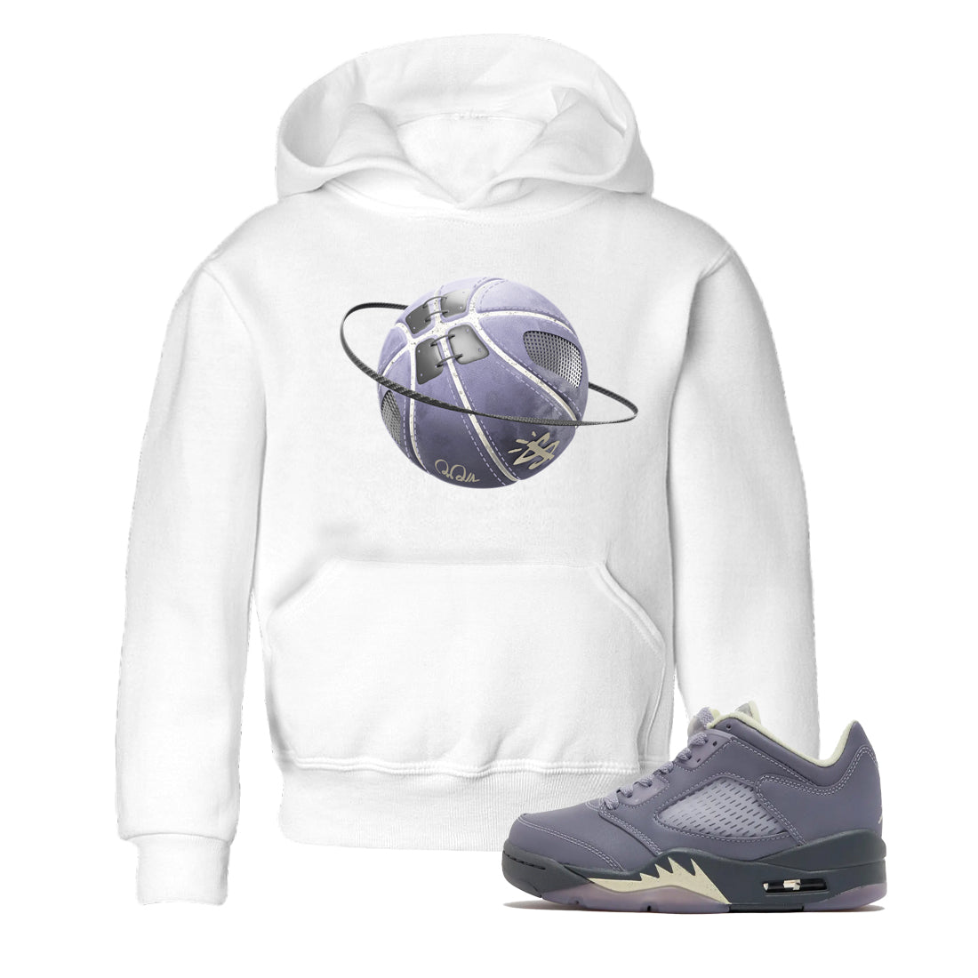 Air Jordan 5 Indigo Haze Sneaker Match Tees Basketball Planet Sneaker Tees AJ5 Indigo Haze Sneaker Release Tees Kids Shirts White 1