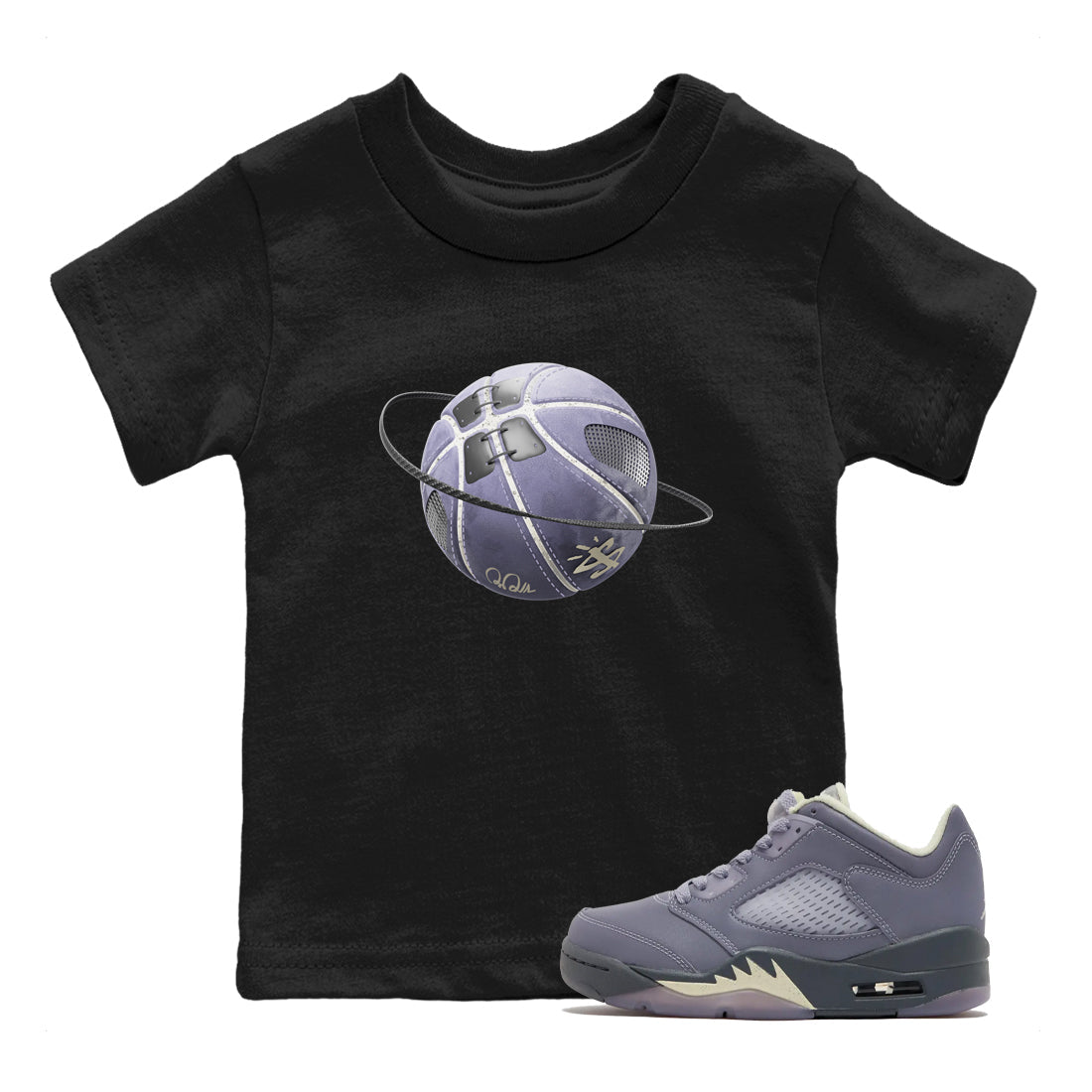 Air Jordan 5 Indigo Haze Sneaker Match Tees Basketball Planet Sneaker Tees AJ5 Indigo Haze Sneaker Release Tees Kids Shirts Black 1