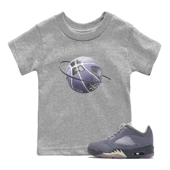 Air Jordan 5 Indigo Haze Sneaker Match Tees Basketball Planet Sneaker Tees AJ5 Indigo Haze Sneaker Release Tees Kids Shirts Heather Grey 1
