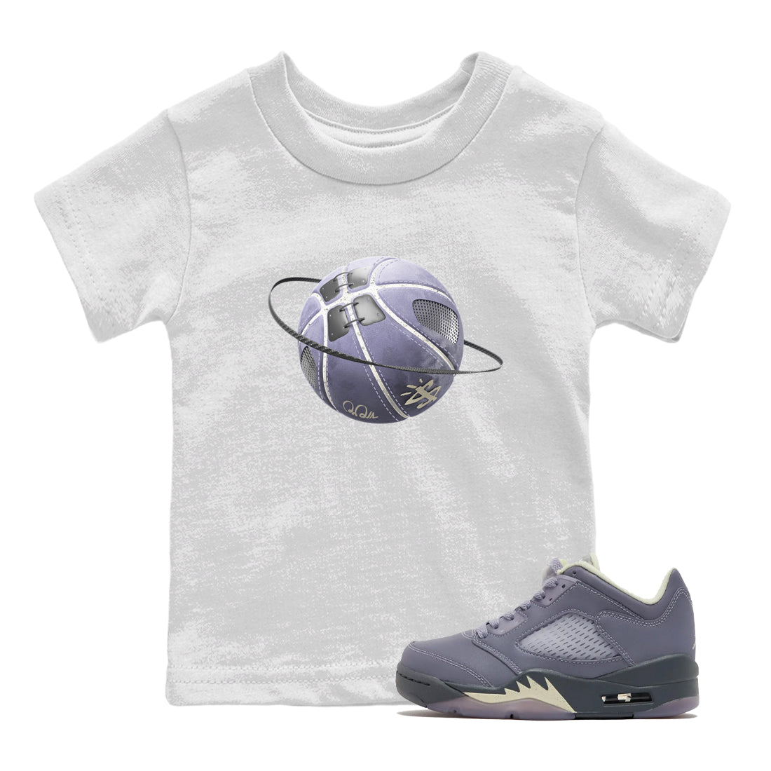 Air Jordan 5 Indigo Haze Sneaker Match Tees Basketball Planet Sneaker Tees AJ5 Indigo Haze Sneaker Release Tees Kids Shirts White 1
