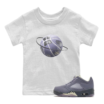 Air Jordan 5 Indigo Haze Sneaker Match Tees Basketball Planet Sneaker Tees AJ5 Indigo Haze Sneaker Release Tees Kids Shirts White 1