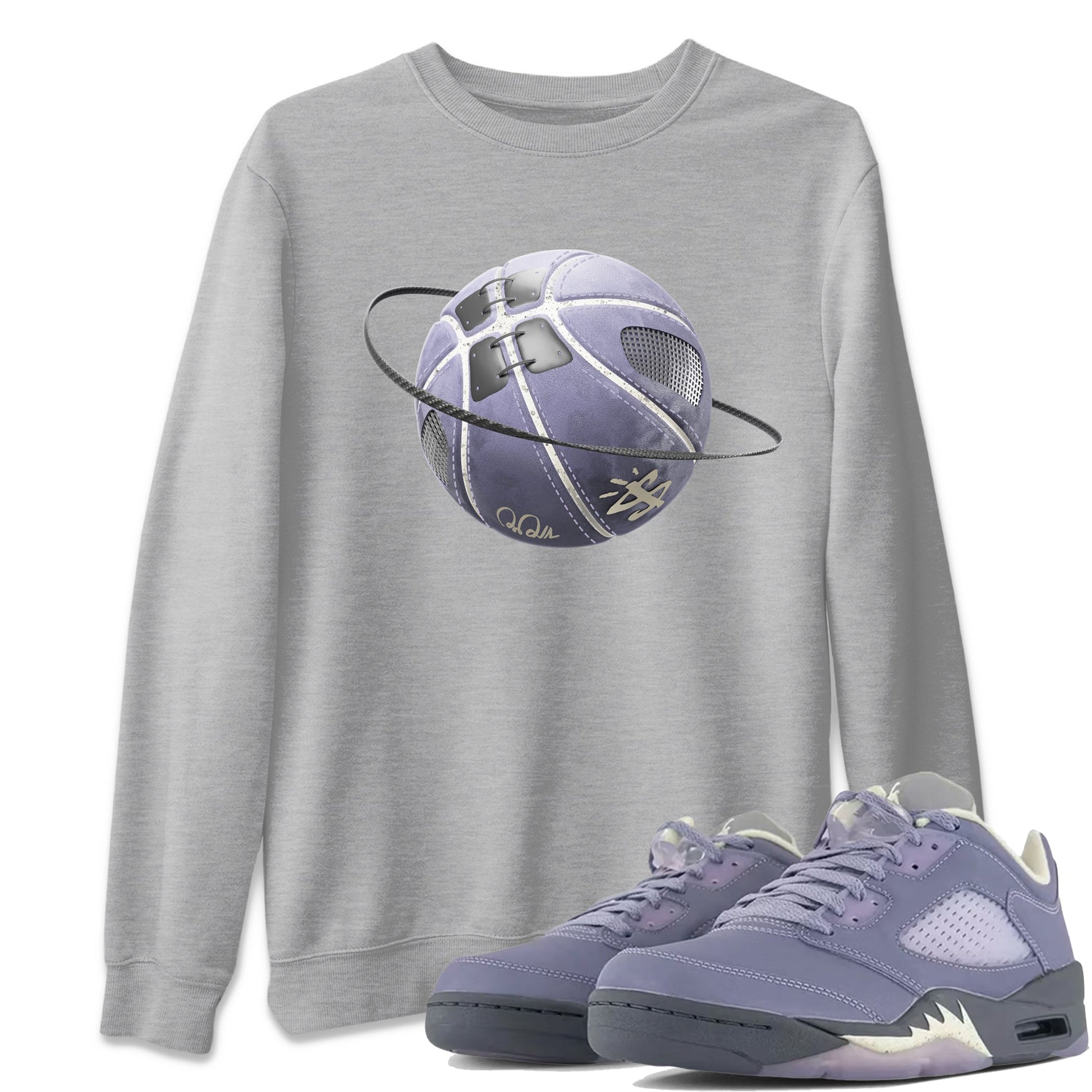 Air Jordan 5 Indigo Haze Sneaker Match Tees Basketball Planet Sneaker Tees AJ5 Indigo Haze Sneaker Release Tees Unisex Shirts Heather Grey 1