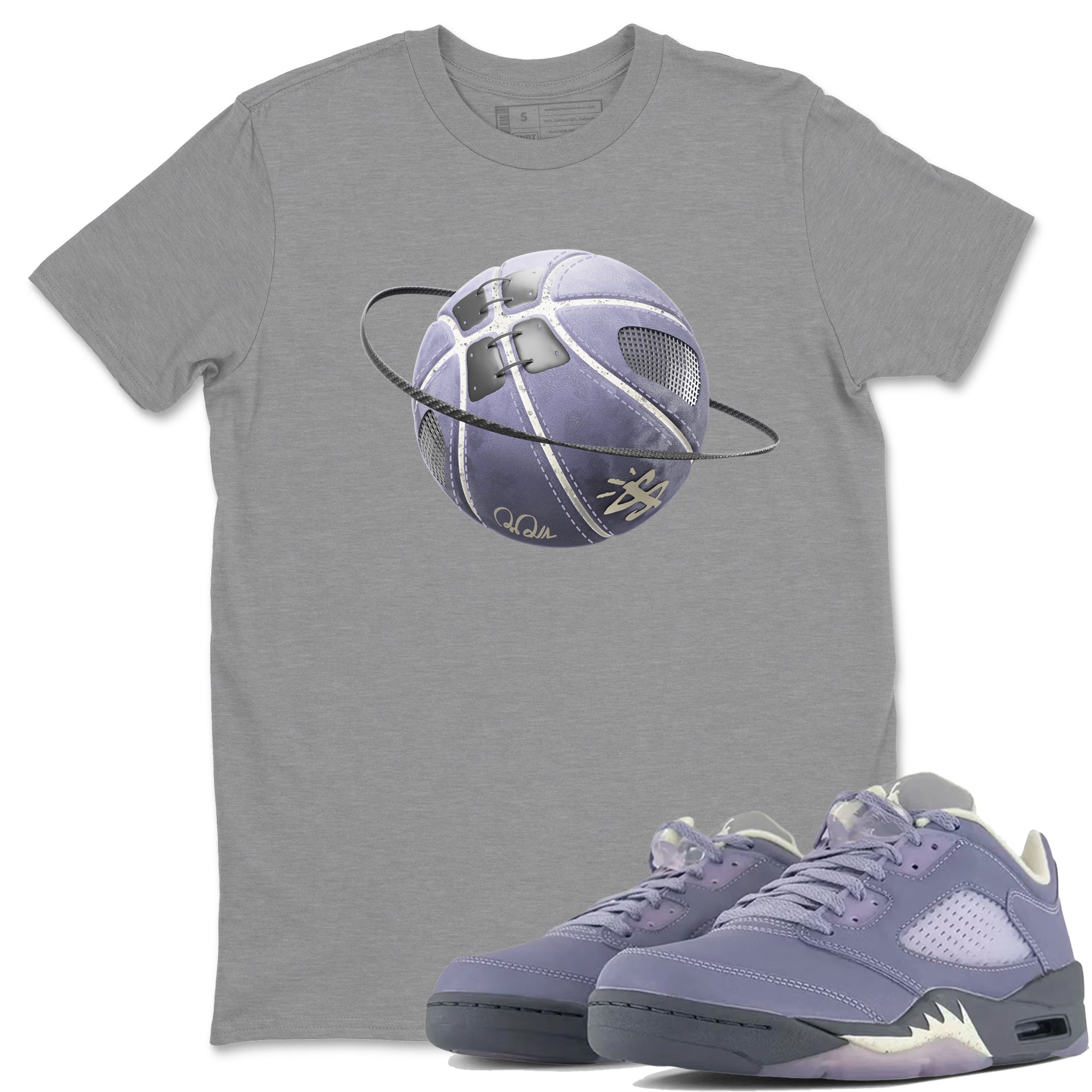 Air Jordan 5 Indigo Haze Sneaker Match Tees Basketball Planet Sneaker Tees AJ5 Indigo Haze Sneaker Release Tees Unisex Shirts Heather Grey 1