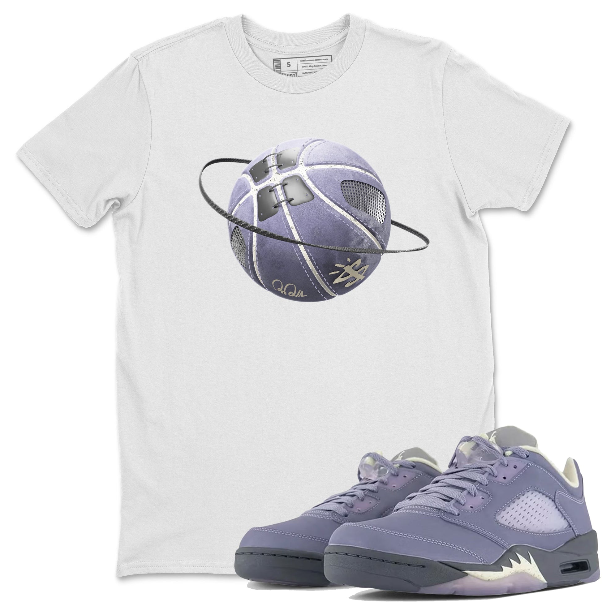 Air Jordan 5 Indigo Haze Sneaker Match Tees Basketball Planet Sneaker Tees AJ5 Indigo Haze Sneaker Release Tees Unisex Shirts White 1
