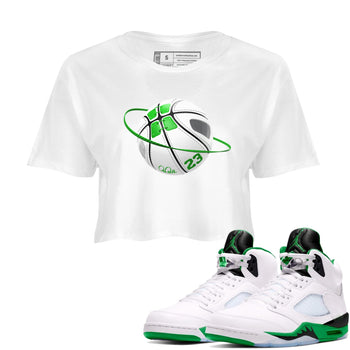 5s Lucky Green shirt to match jordans Basketball Planet sneaker tees Air Jordan 5 Lucky Green SNRT Sneaker Release Tees White 1 Crop T-Shirt