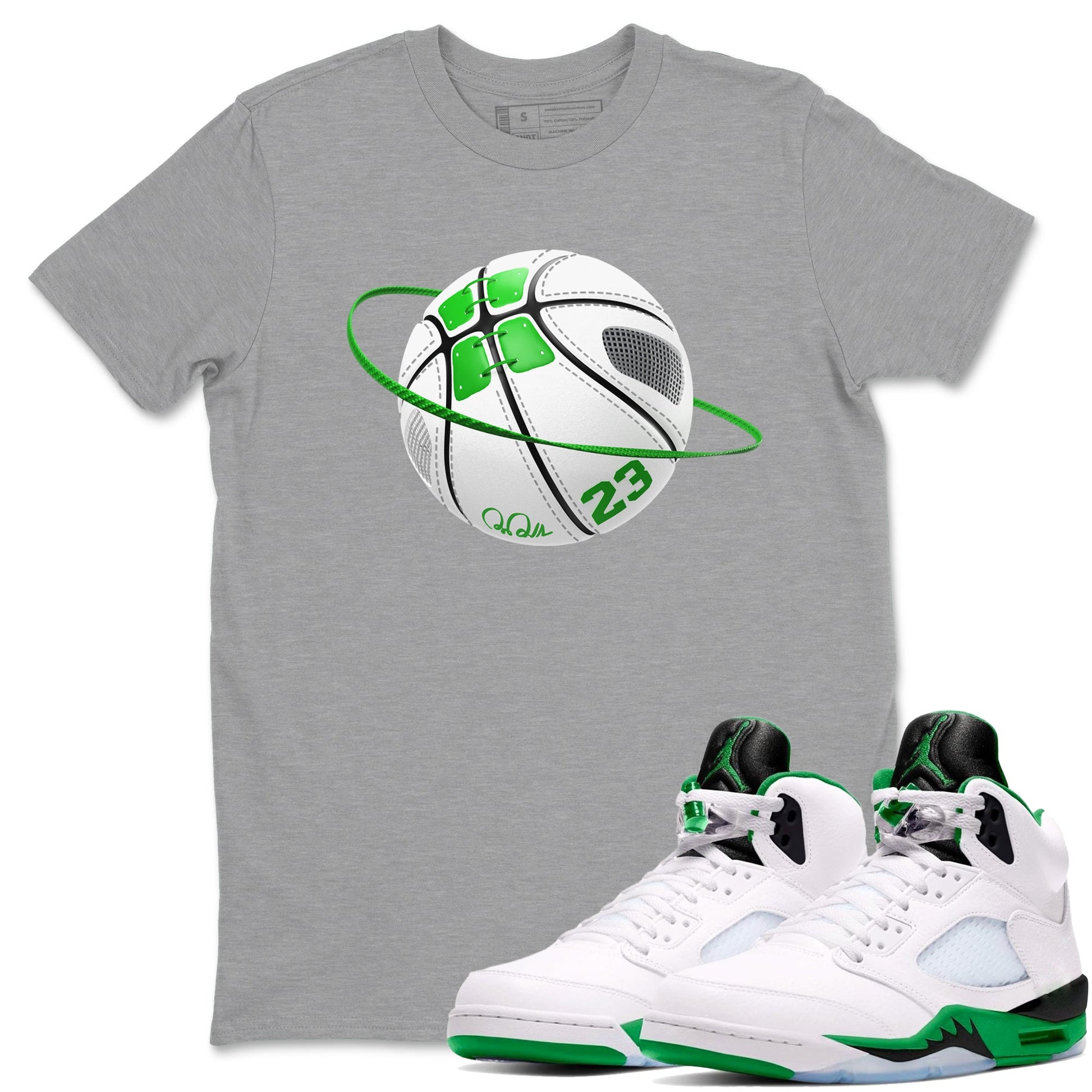 5s Lucky Green shirt to match jordans Basketball Planet sneaker tees Air Jordan 5 Lucky Green SNRT Sneaker Release Tees Unisex Heather Grey 1 T-Shirt