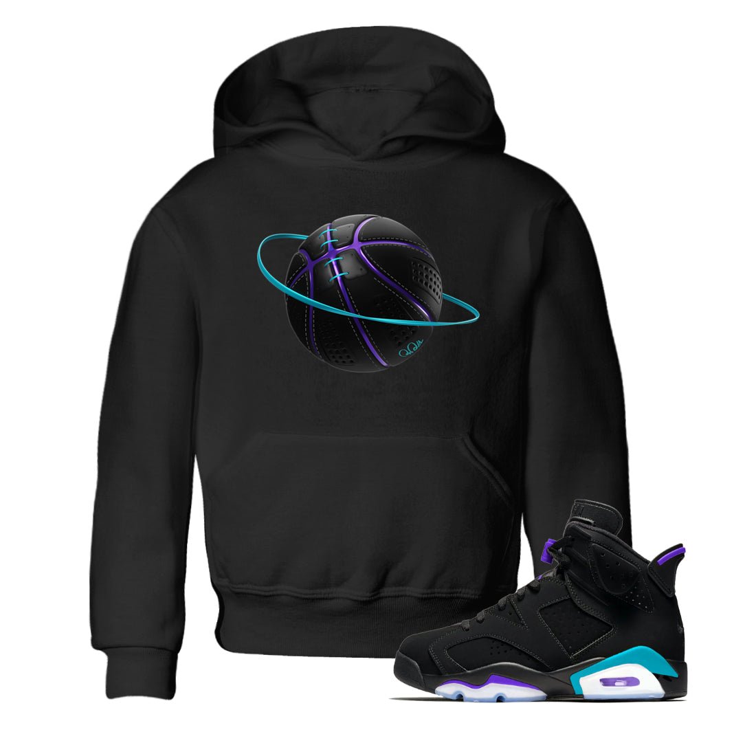 Air Jordan 6 Aqua Sneaker Match Tees Basketball Planet Sneaker Tees AJ6 Aqua Sneaker Release Tees Kids Shirts Black 1