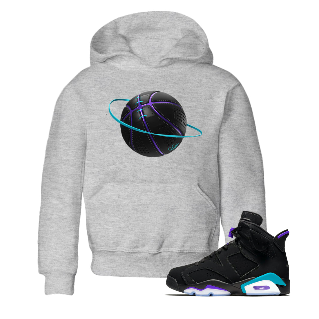 Air Jordan 6 Aqua Sneaker Match Tees Basketball Planet Sneaker Tees AJ6 Aqua Sneaker Release Tees Kids Shirts Heather Grey 1