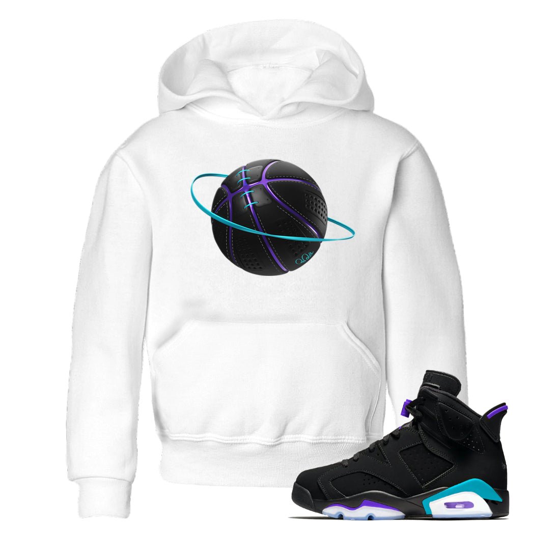Air Jordan 6 Aqua Sneaker Match Tees Basketball Planet Sneaker Tees AJ6 Aqua Sneaker Release Tees Kids Shirts White 1