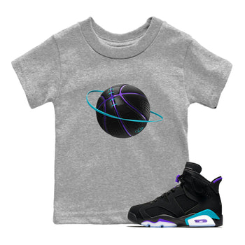 Air Jordan 6 Aqua Sneaker Match Tees Basketball Planet Sneaker Tees AJ6 Aqua Sneaker Release Tees Kids Shirts Heather Grey 1