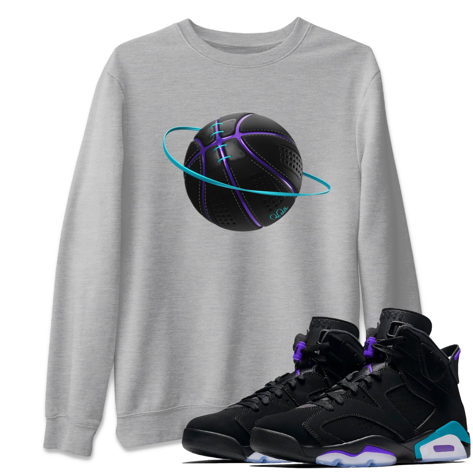 Air Jordan 6 Aqua Sneaker Match Tees Basketball Planet Sneaker Tees AJ6 Aqua Sneaker Release Tees Unisex Shirts Heather Grey 1