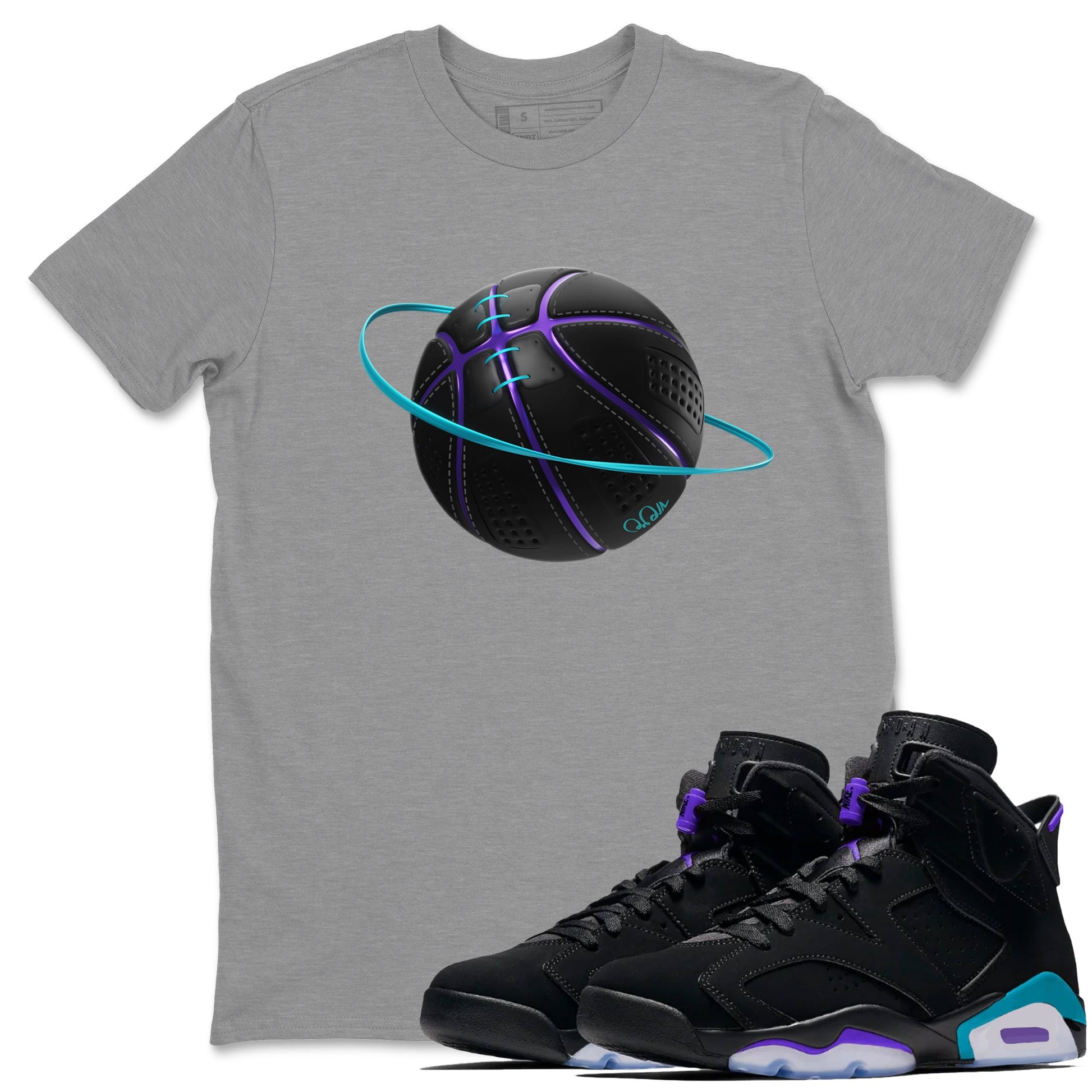 Air Jordan 6 Aqua Sneaker Match Tees Basketball Planet Sneaker Tees AJ6 Aqua Sneaker Release Tees Unisex Shirts Heather Grey 1