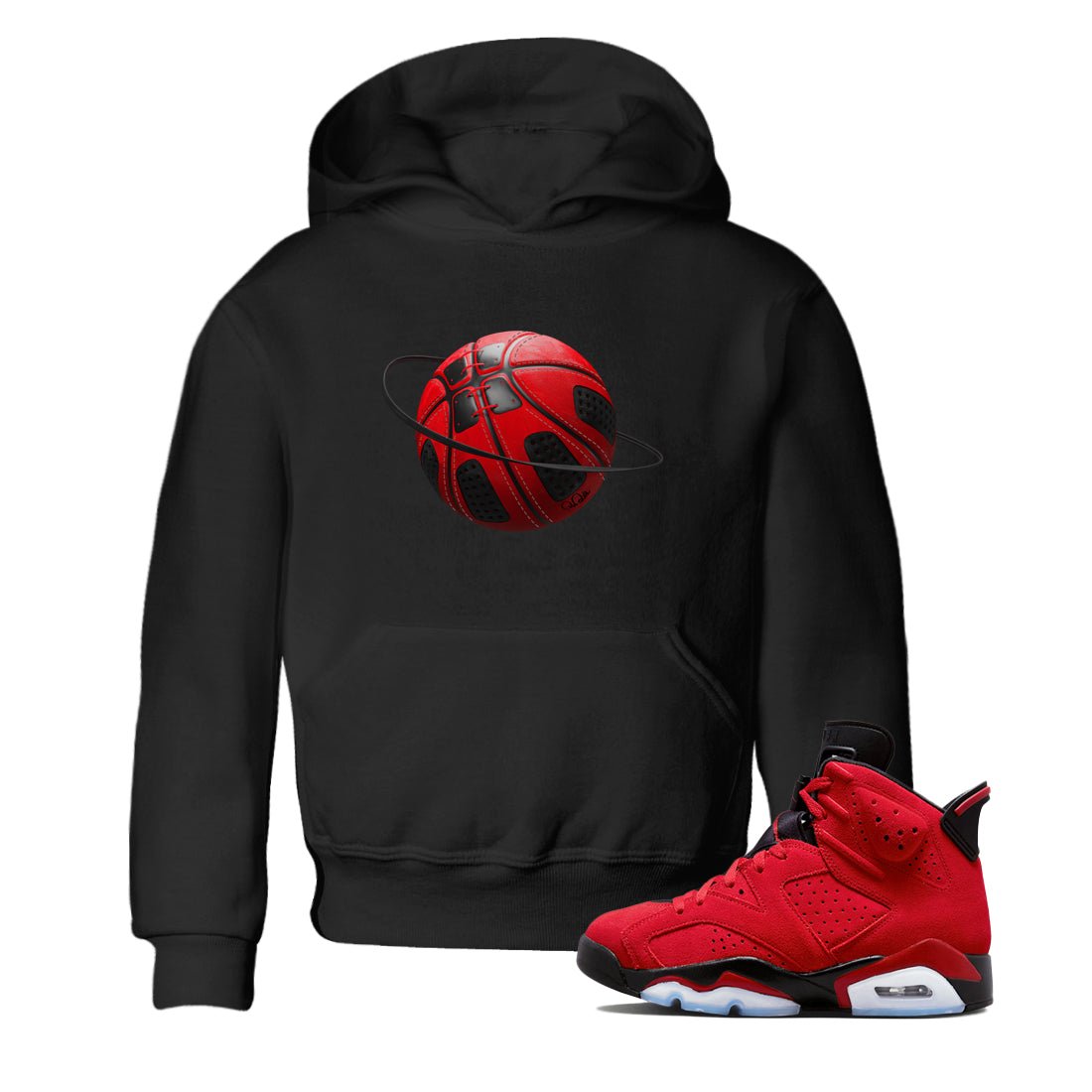 Air Jordan 6 Toro Bravo Sneaker Match Tees Basketball Planet Sneaker Tees 3D Graphic Design Shirts AJ6 Toro Bravo Sneaker Release Tees Kids Shirts Black 1