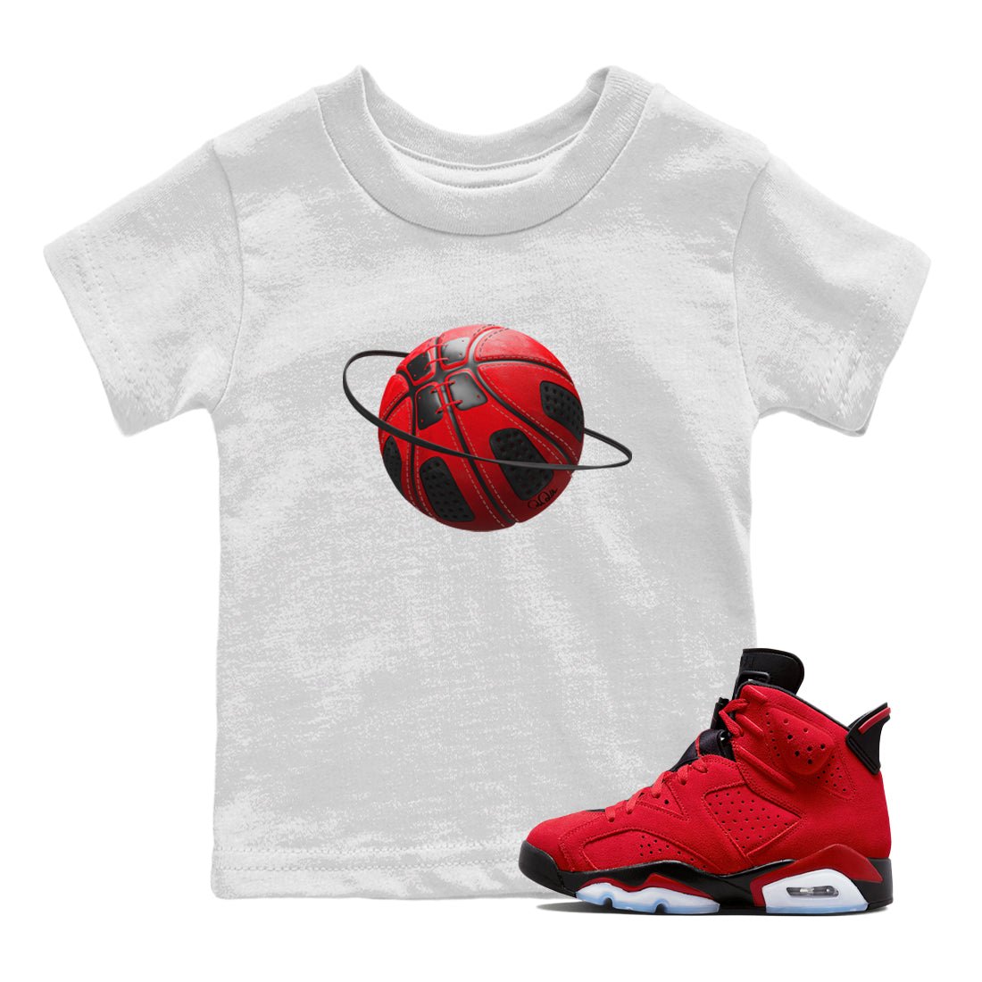 Air Jordan 6 Toro Bravo Sneaker Match Tees Basketball Planet Sneaker Tees 3D Graphic Design Shirts AJ6 Toro Bravo Sneaker Release Tees Kids Shirts White 1
