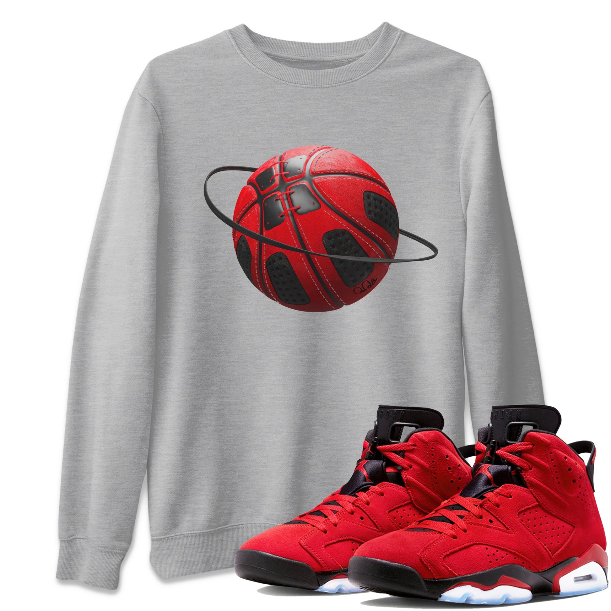 Air Jordan 6 Toro Bravo Sneaker Match Tees Basketball Planet Sneaker Tees 3D Graphic Design Shirts AJ6 Toro Bravo Sneaker Release Tees Unisex Shirts Heather Grey 1