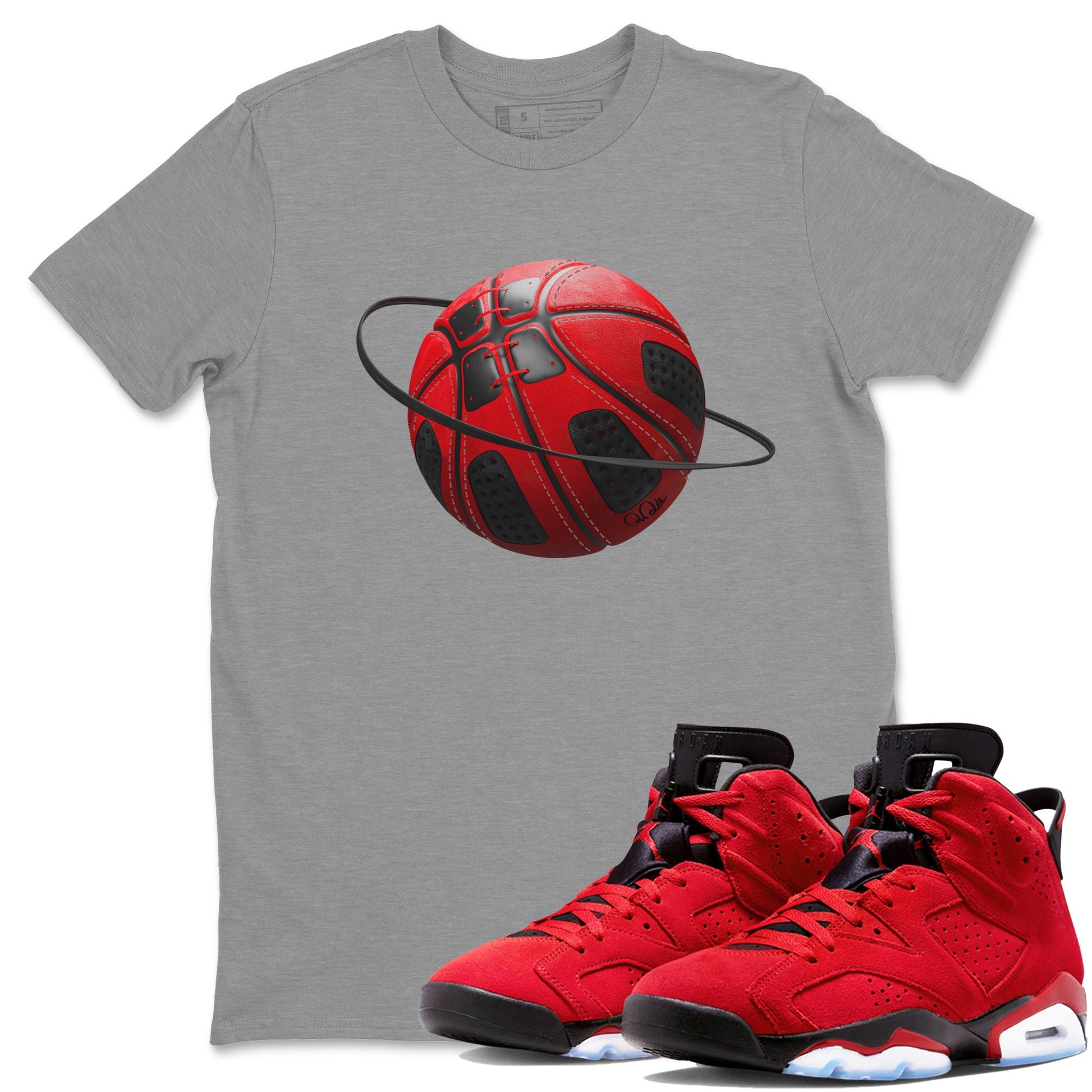 Air Jordan 6 Toro Bravo Sneaker Match Tees Basketball Planet Sneaker Tees 3D Graphic Design Shirts AJ6 Toro Bravo Sneaker Release Tees Unisex Shirts Heather Grey 1