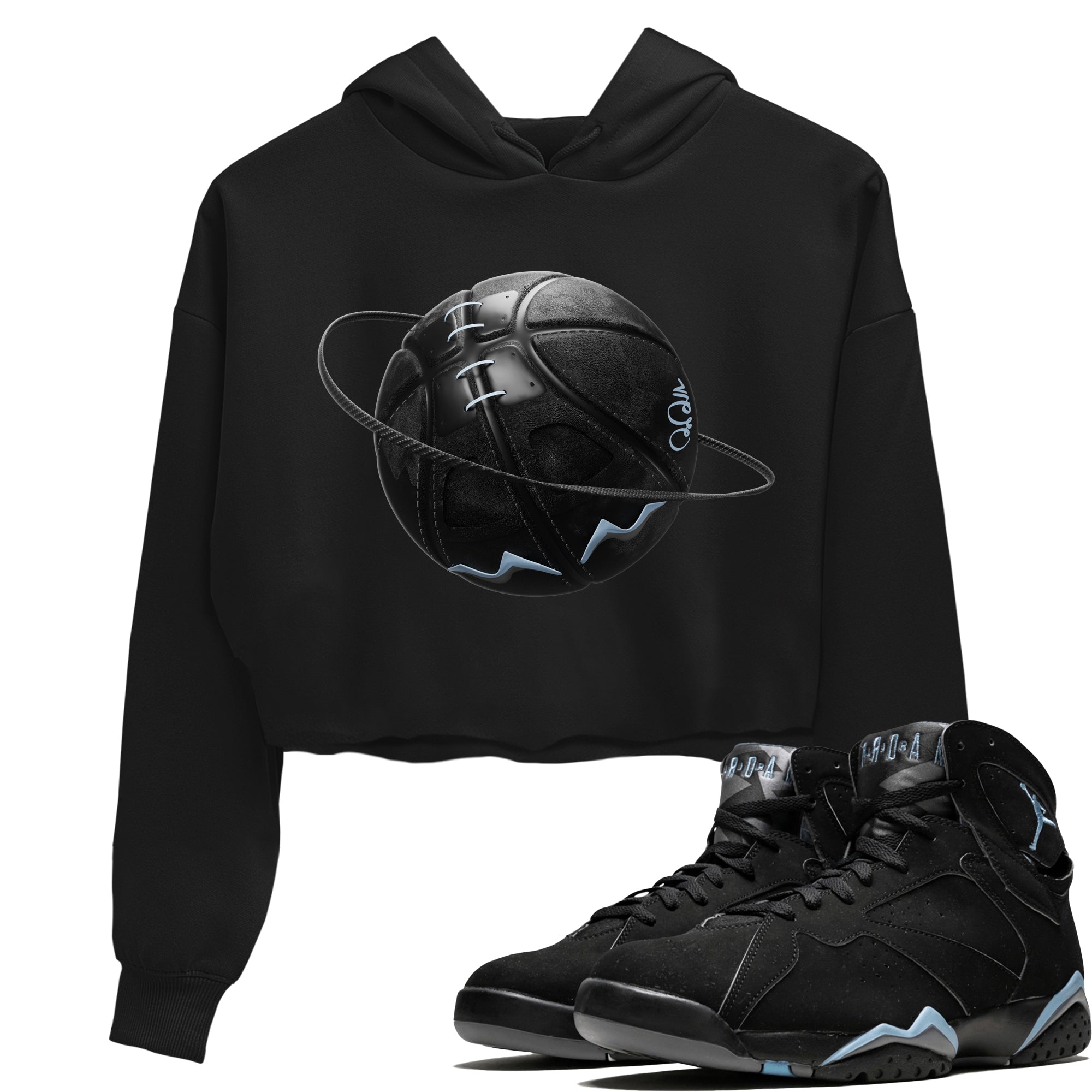 Air Jordan 7 Chambray Sneaker Match Tees Basketball Planet Sneaker Tees AJ7 Chambray Sneaker Release Tees Women's Shirts Black 1