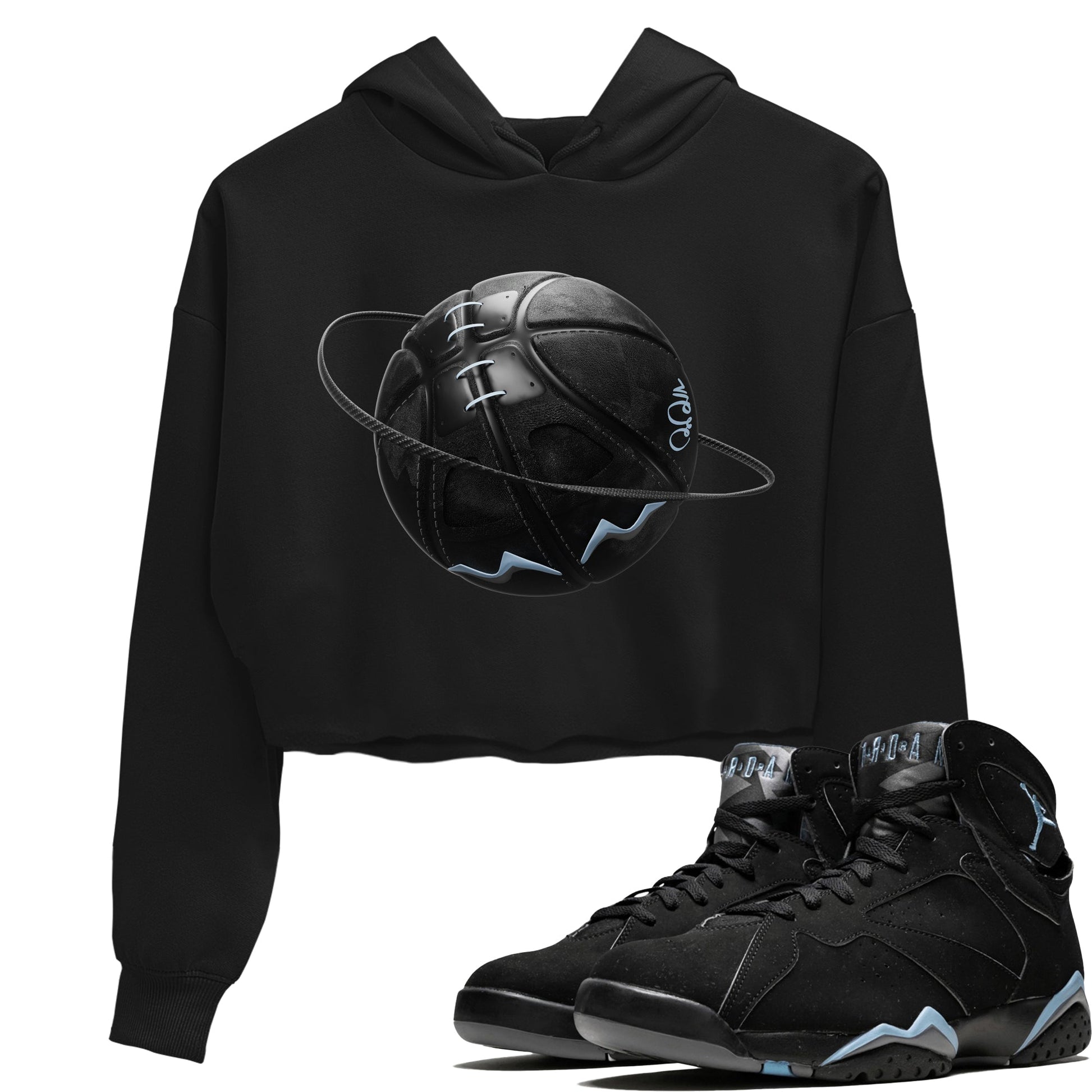 Air Jordan 7 Chambray Sneaker Match Tees Basketball Planet Sneaker Tees AJ7 Chambray Sneaker Release Tees Women's Shirts Black 1