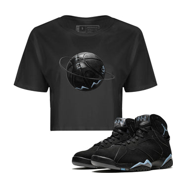 Air Jordan 7 Chambray Sneaker Match Tees Basketball Planet Sneaker Tees AJ7 Chambray Sneaker Release Tees Women's Shirts Black 1