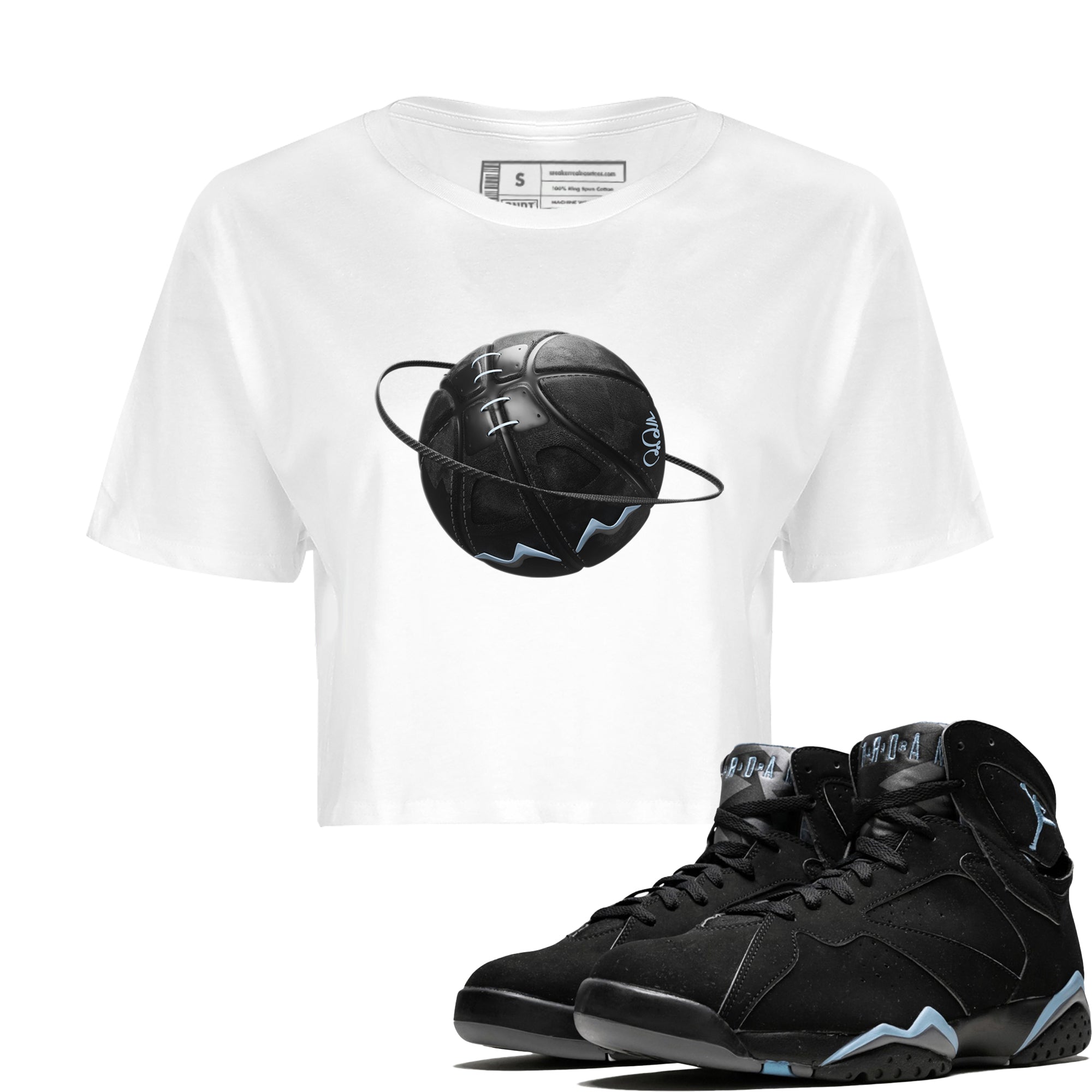 Air Jordan 7 Chambray Sneaker Match Tees Basketball Planet Sneaker Tees AJ7 Chambray Sneaker Release Tees Women's Shirts White 1