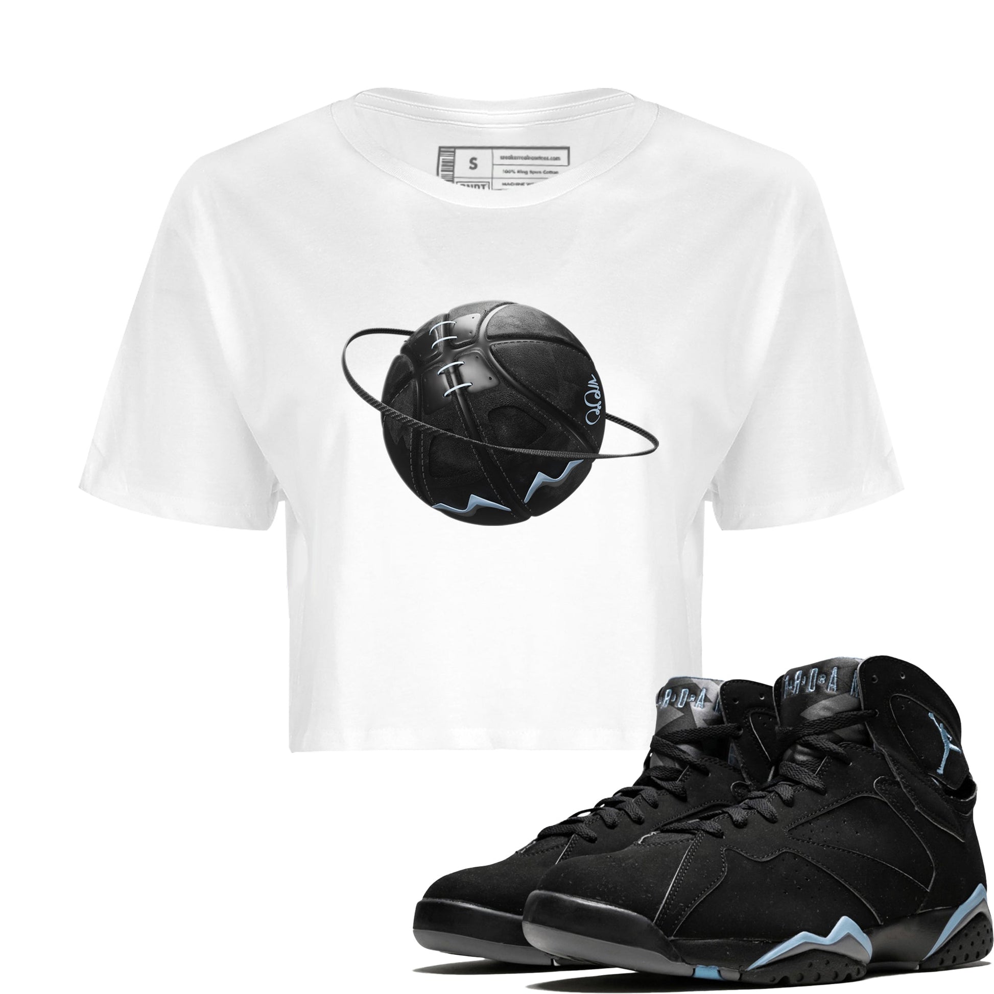 Air Jordan 7 Chambray Sneaker Match Tees Basketball Planet Sneaker Tees AJ7 Chambray Sneaker Release Tees Women's Shirts White 1