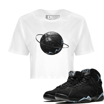 Air Jordan 7 Chambray Sneaker Match Tees Basketball Planet Sneaker Tees AJ7 Chambray Sneaker Release Tees Women's Shirts White 1