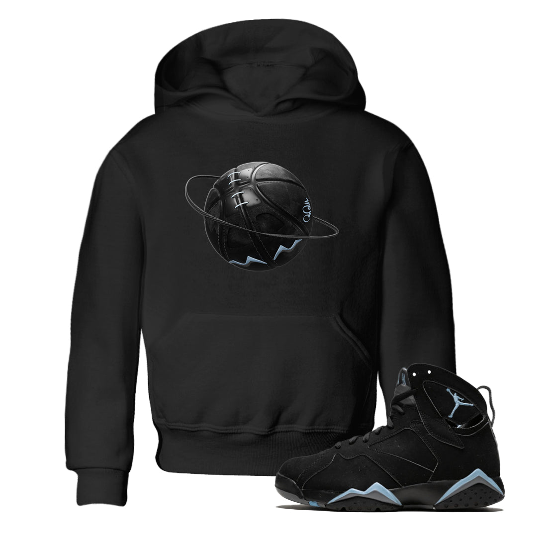 Air Jordan 7 Chambray Sneaker Match Tees Basketball Planet Sneaker Tees AJ7 Chambray Sneaker Release Tees Kids Shirts Black 1