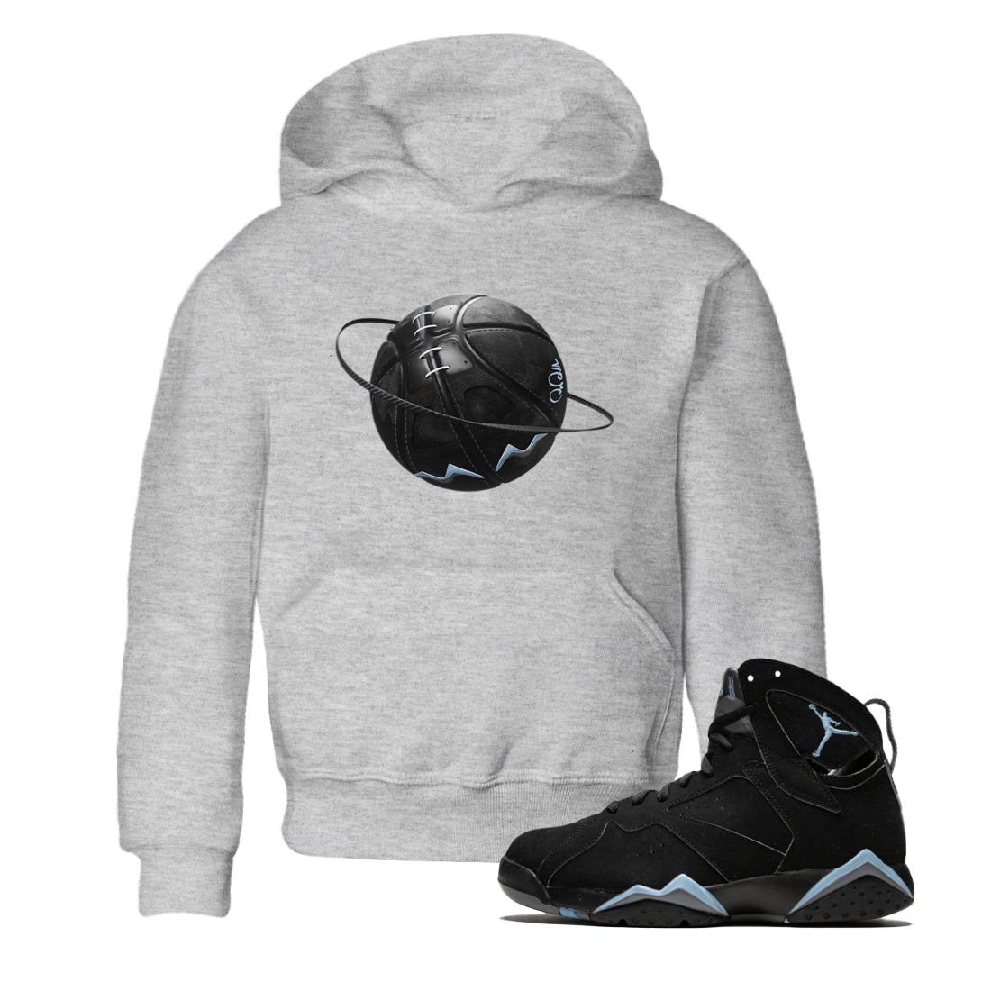 Air Jordan 7 Chambray Sneaker Match Tees Basketball Planet Sneaker Tees AJ7 Chambray Sneaker Release Tees Kids Shirts Heather Grey 1