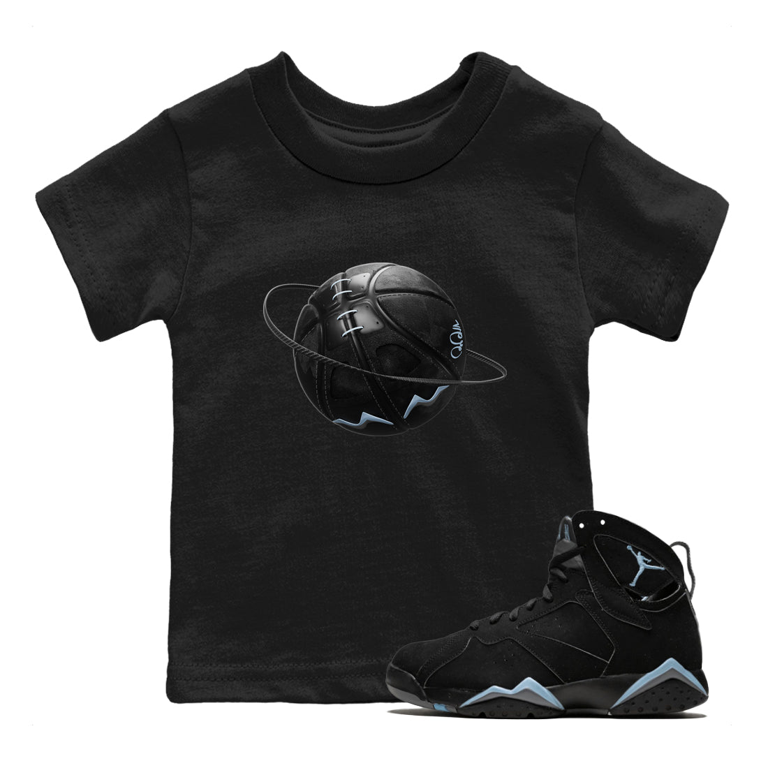 Air Jordan 7 Chambray Sneaker Match Tees Basketball Planet Sneaker Tees AJ7 Chambray Sneaker Release Tees Kids Shirts Black 1