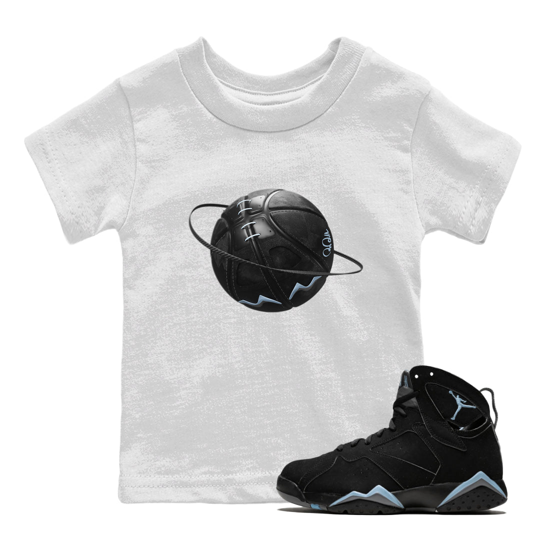 Air Jordan 7 Chambray Sneaker Match Tees Basketball Planet Sneaker Tees AJ7 Chambray Sneaker Release Tees Kids Shirts White 1