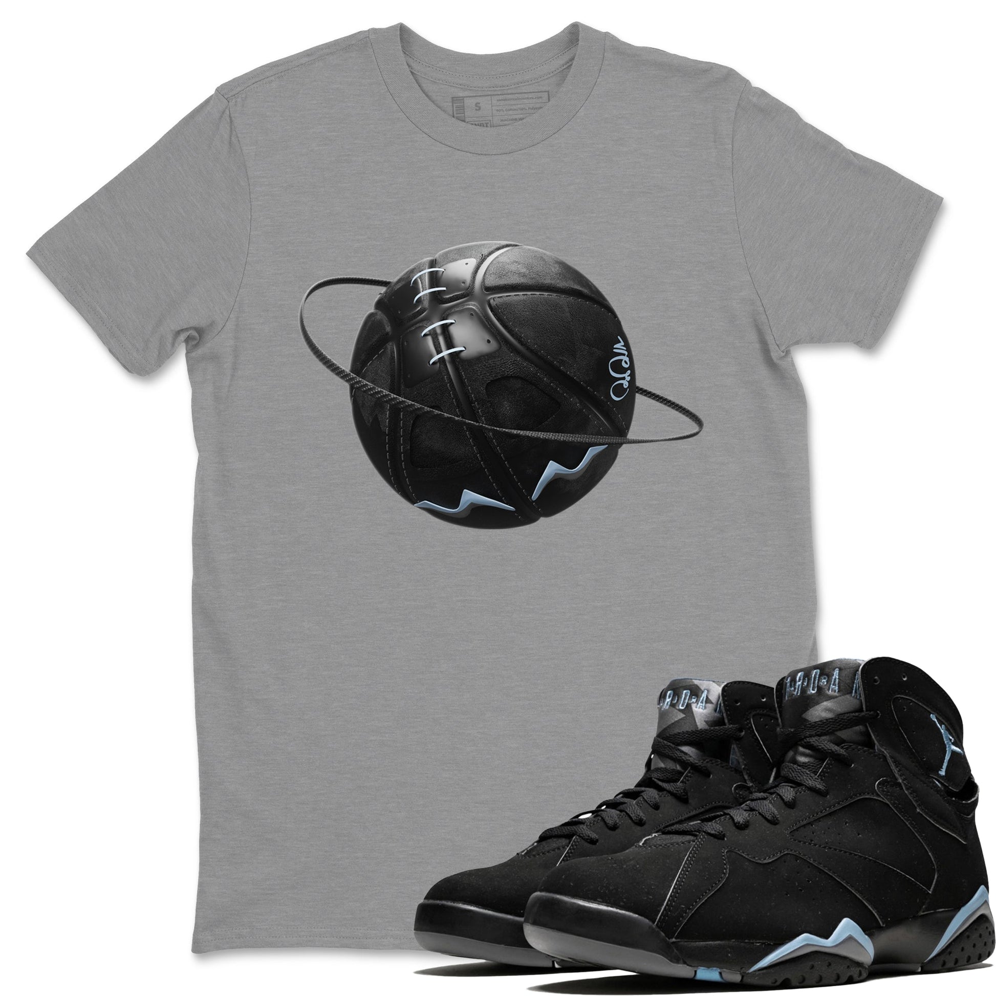 Air Jordan 7 Chambray Sneaker Match Tees Basketball Planet Sneaker Tees AJ7 Chambray Sneaker Release Tees Unisex Shirts Heather Grey 1