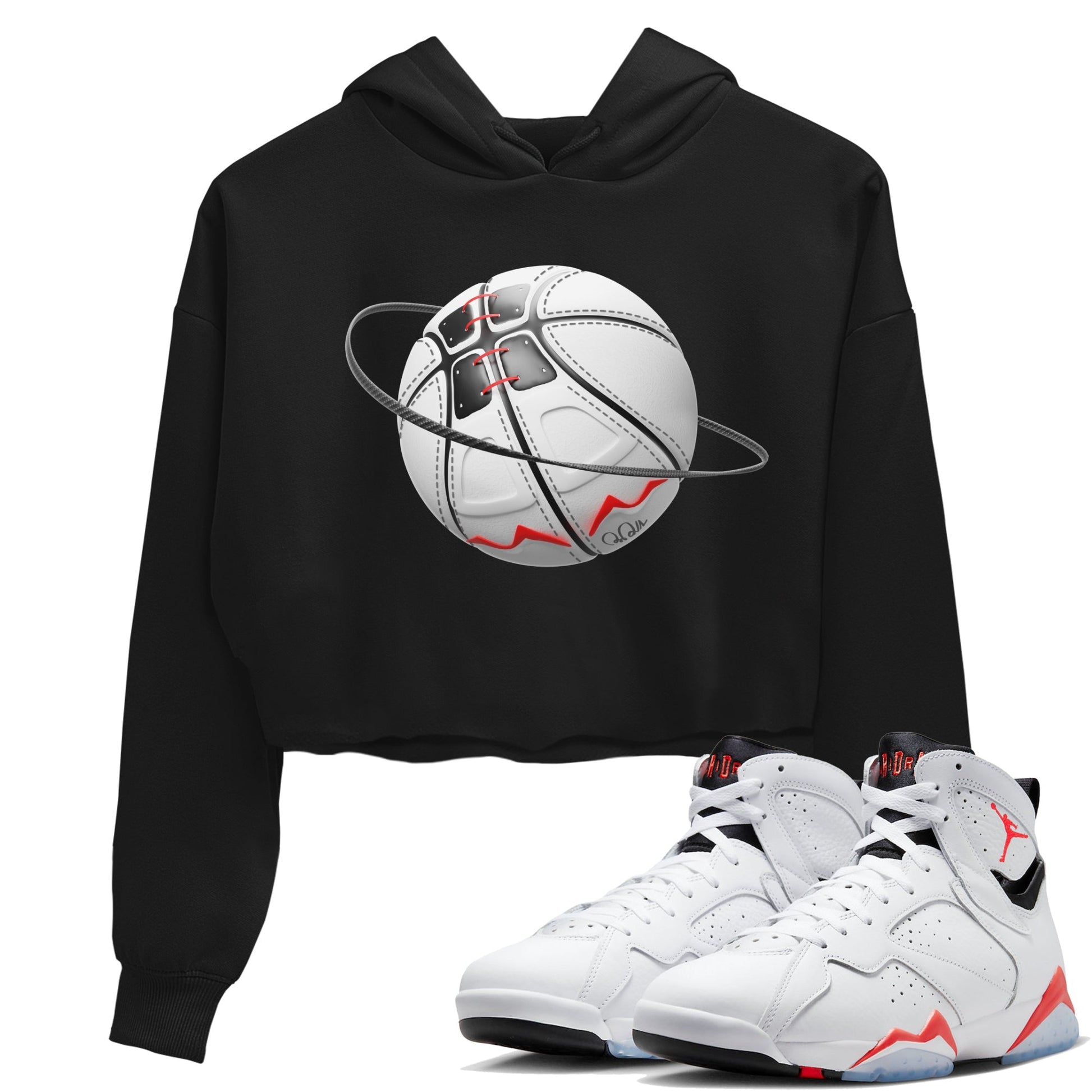 Air Jordan 7 Infrared Sneaker Match Tees Basketball Planet Sneaker Tees AJ7 Infrared Sneaker Release Tees Women's Shirts Black 1