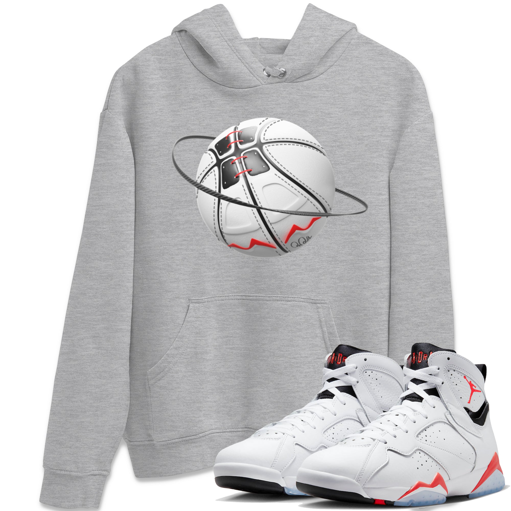 Air Jordan 7 Infrared Sneaker Match Tees Basketball Planet Sneaker Tees AJ7 Infrared Sneaker Release Tees Unisex Shirts Heather Grey 1