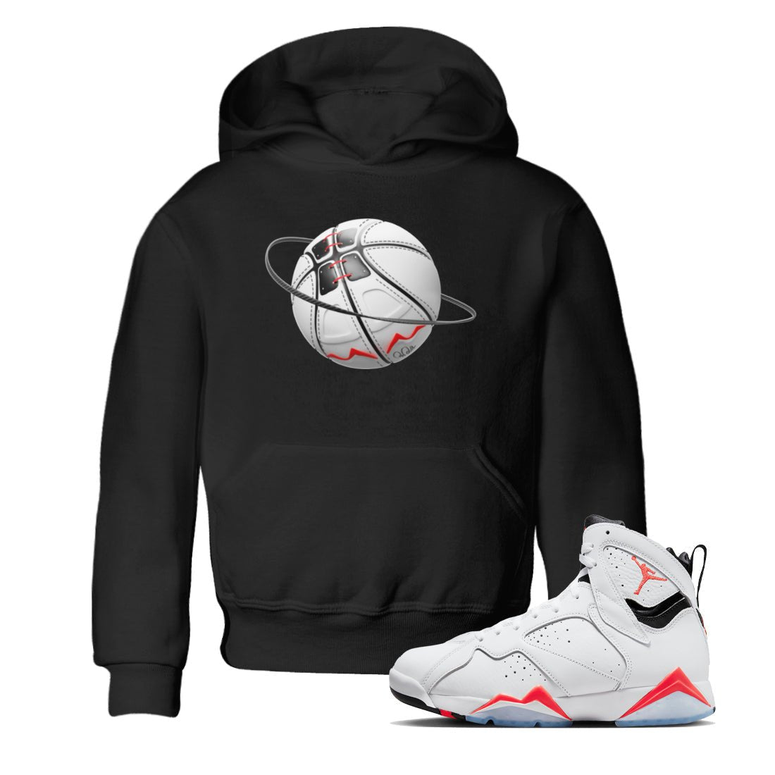 Air Jordan 7 Infrared Sneaker Match Tees Basketball Planet Sneaker Tees AJ7 Infrared Sneaker Release Tees Kids Shirts Black 1