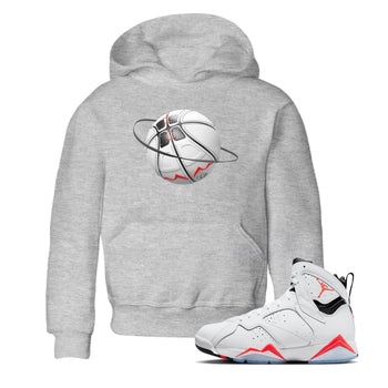 Air Jordan 7 Infrared Sneaker Match Tees Basketball Planet Sneaker Tees AJ7 Infrared Sneaker Release Tees Kids Shirts Heather Grey 1