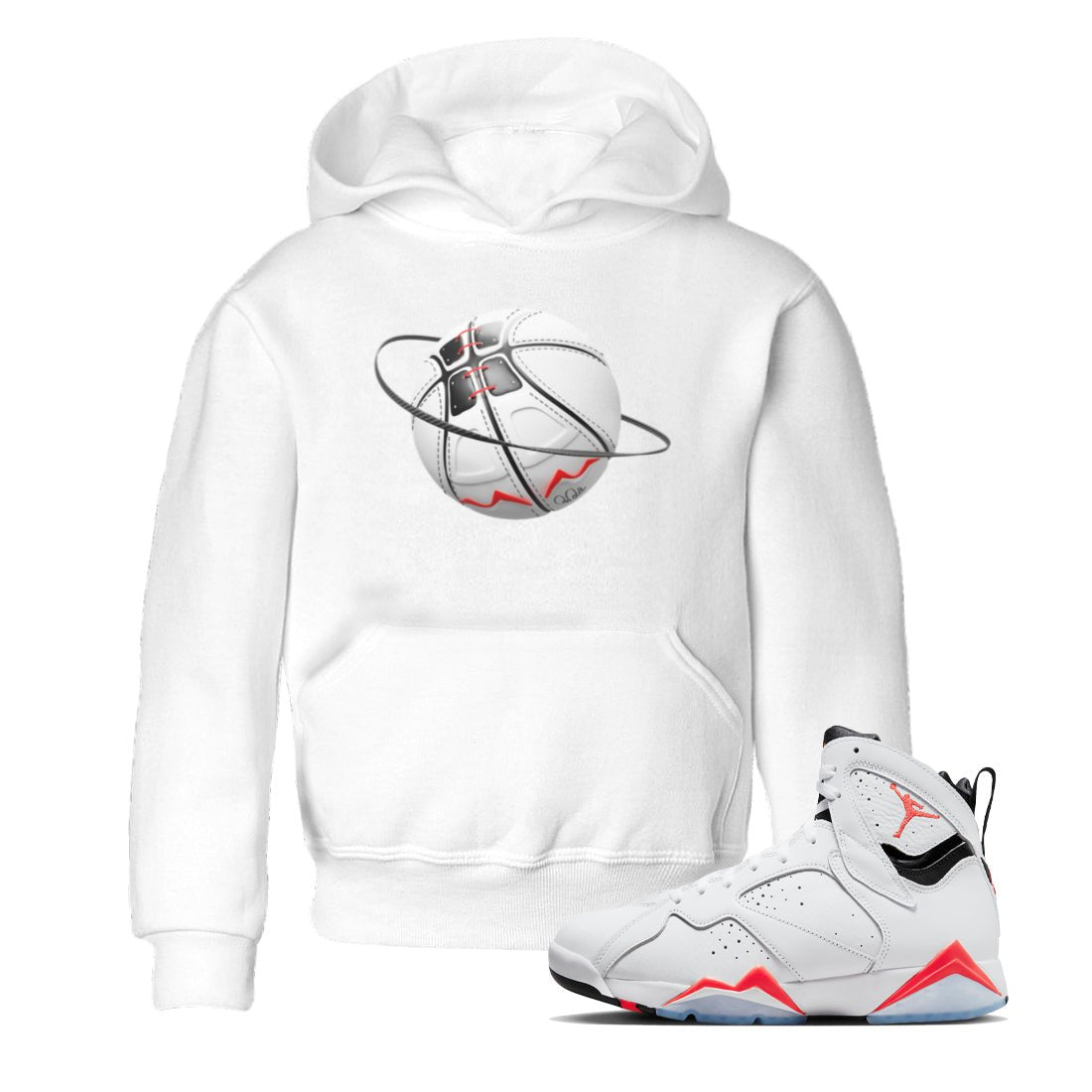 Air Jordan 7 Infrared Sneaker Match Tees Basketball Planet Sneaker Tees AJ7 Infrared Sneaker Release Tees Kids Shirts White 1