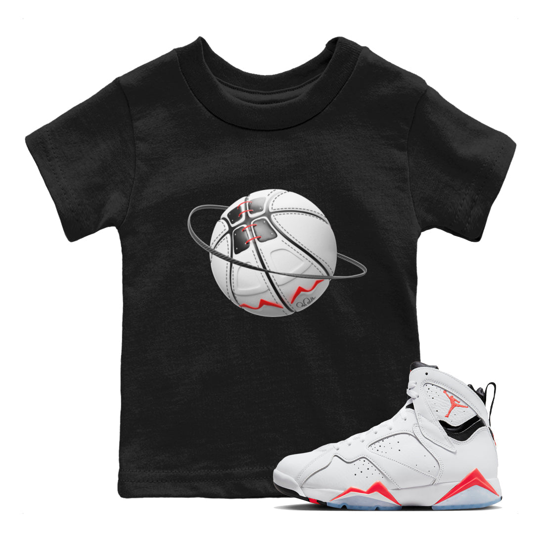 Air Jordan 7 Infrared Sneaker Match Tees Basketball Planet Sneaker Tees AJ7 Infrared Sneaker Release Tees Kids Shirts Black 1