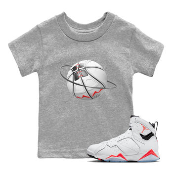 Air Jordan 7 Infrared Sneaker Match Tees Basketball Planet Sneaker Tees AJ7 Infrared Sneaker Release Tees Kids Shirts Heather Grey 1
