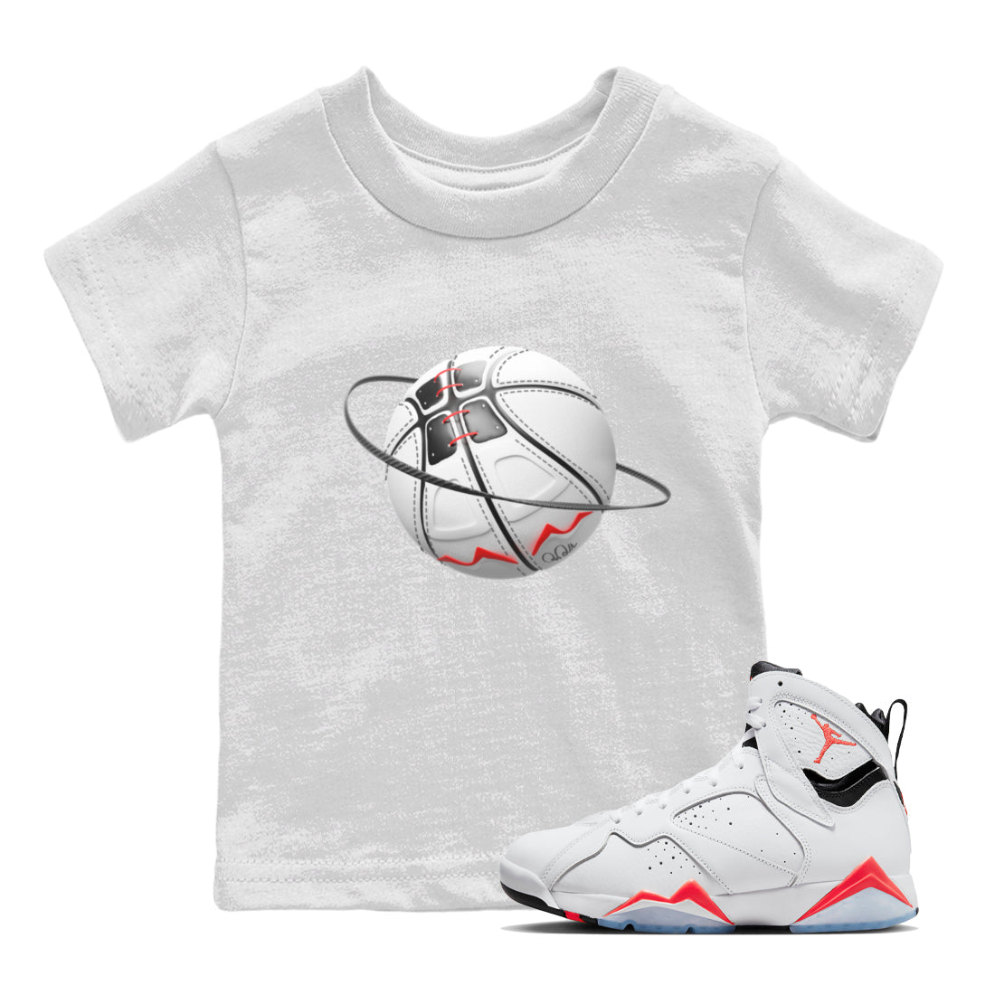 Air Jordan 7 Infrared Sneaker Match Tees Basketball Planet Sneaker Tees AJ7 Infrared Sneaker Release Tees Kids Shirts White 1